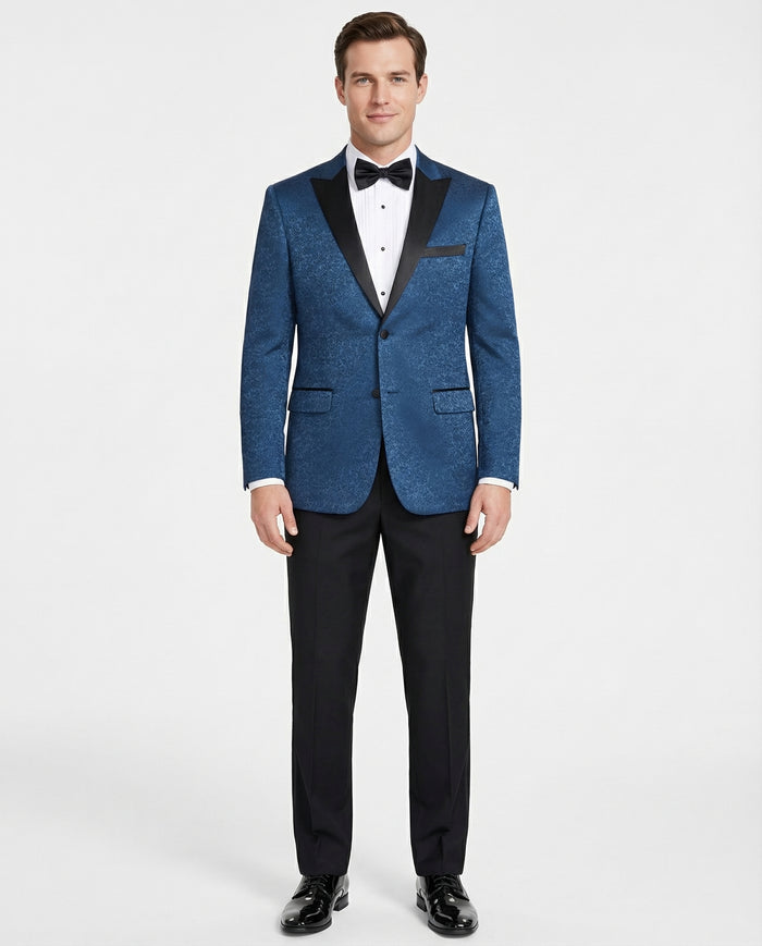 Men's Slim Fit Peak Lapel Tuxedo Blazer With Embroidered Pattern - The Suit Depot