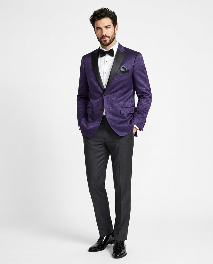 Men's Slim Fit Peak Lapel Tuxedo Blazer With Embroidered Pattern - The Suit Depot