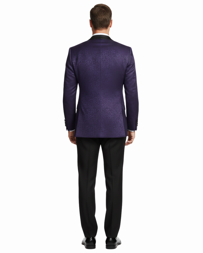 Men's Slim Fit Peak Lapel Tuxedo Blazer With Embroidered Pattern - The Suit Depot