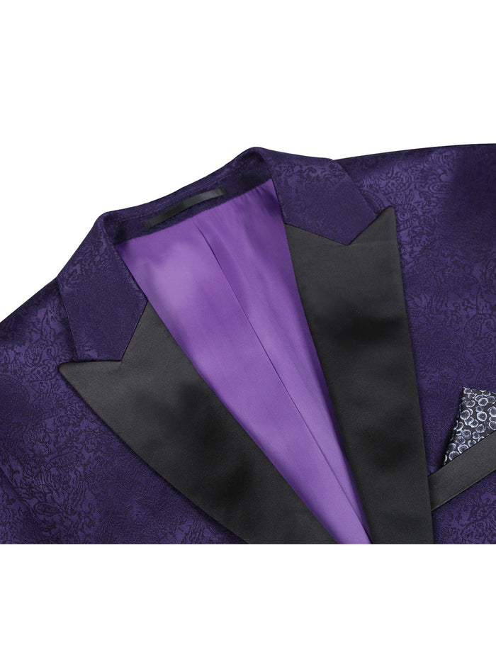 Men's Slim Fit Peak Lapel Tuxedo Blazer With Embroidered Pattern - The Suit Depot