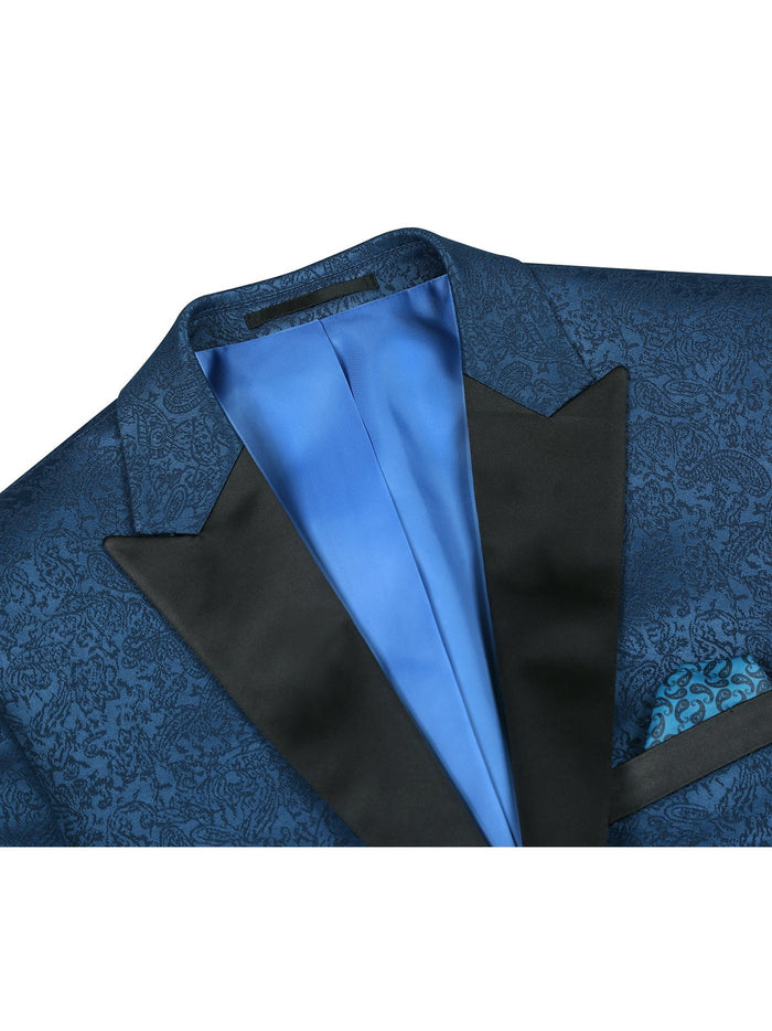 Men's Slim Fit Peak Lapel Tuxedo Blazer With Embroidered Pattern - The Suit Depot