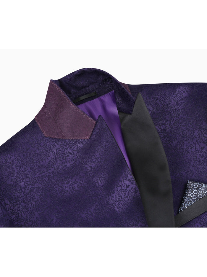 Men's Slim Fit Peak Lapel Tuxedo Blazer With Embroidered Pattern - The Suit Depot