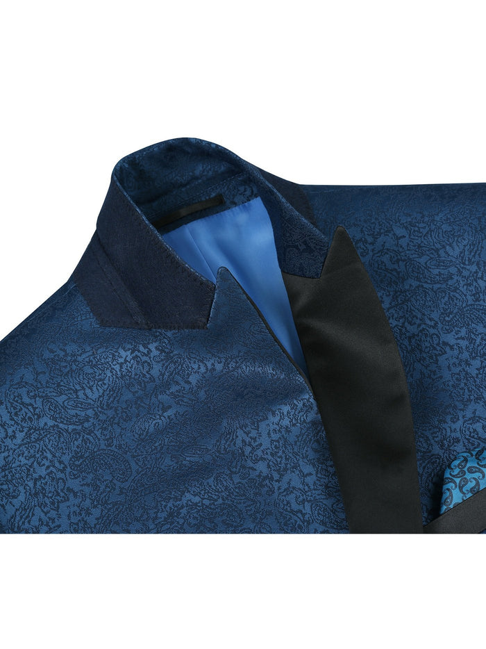 Men's Slim Fit Peak Lapel Tuxedo Blazer With Embroidered Pattern - The Suit Depot