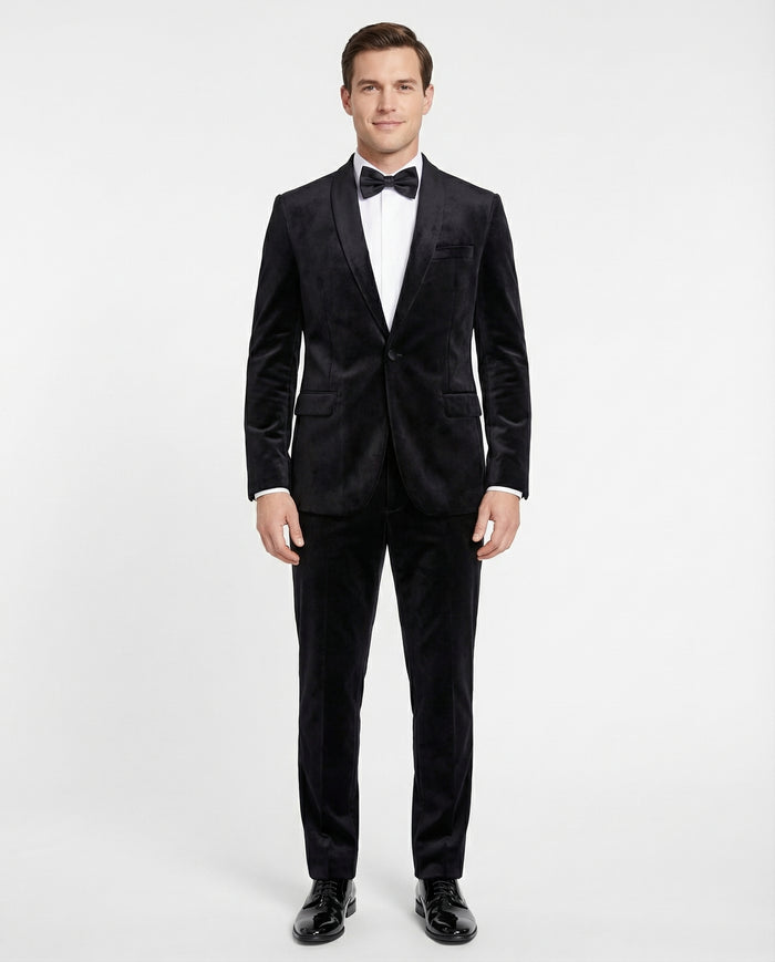 Men's Slim Fit Stretch Black Shawl Tuxedo Blazer