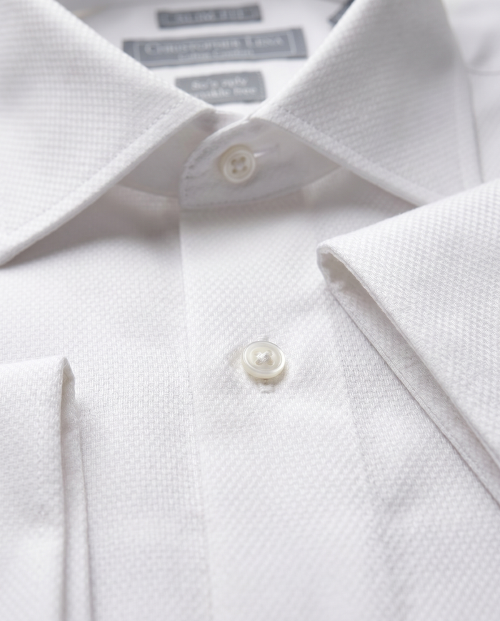 Mens Slim Fit White Textured Spread French Cuff Wrinkle Free Cotton Dress Shirt - The Suit Depot