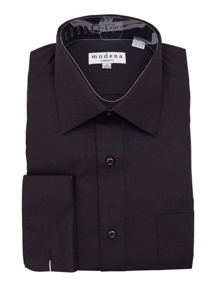 Brand M SHIRTS Mens Solid Black Regular Fit Spread Collar French Cuff Dress Shirt