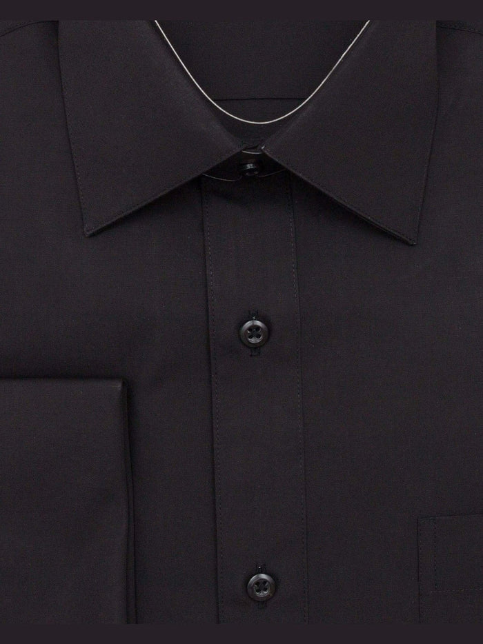 Brand M SHIRTS Mens Solid Black Regular Fit Spread Collar French Cuff Dress Shirt