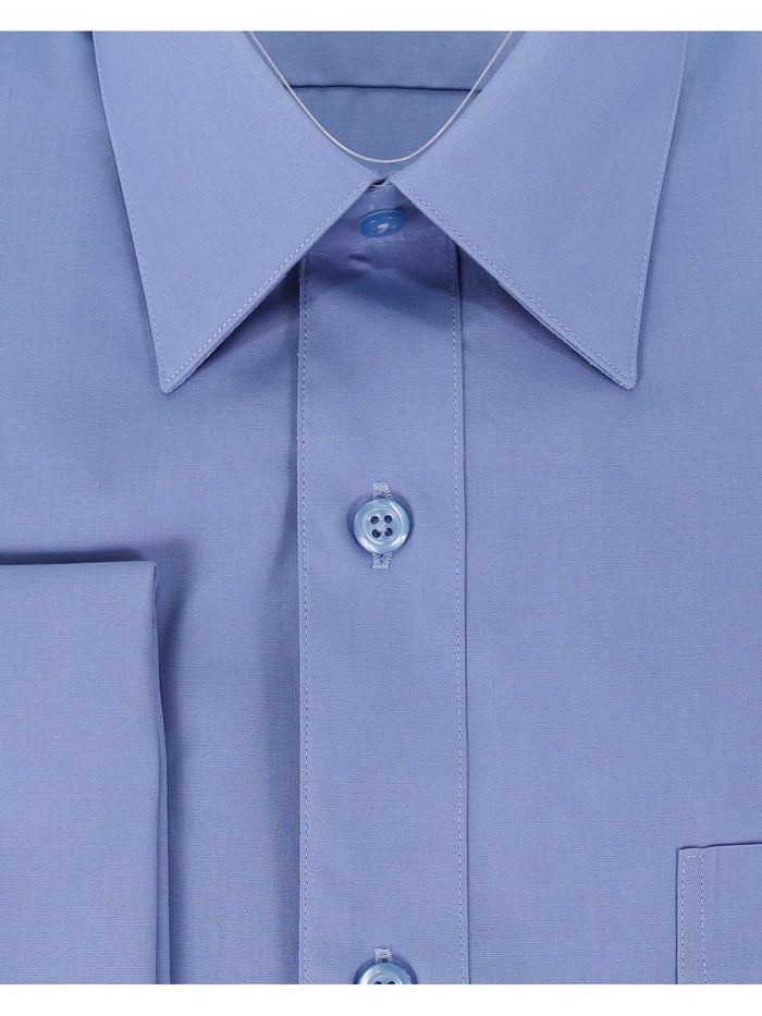 Brand M SHIRTS Mens Solid Blue Regular Fit Spread Collar French Cuff Dress Shirt