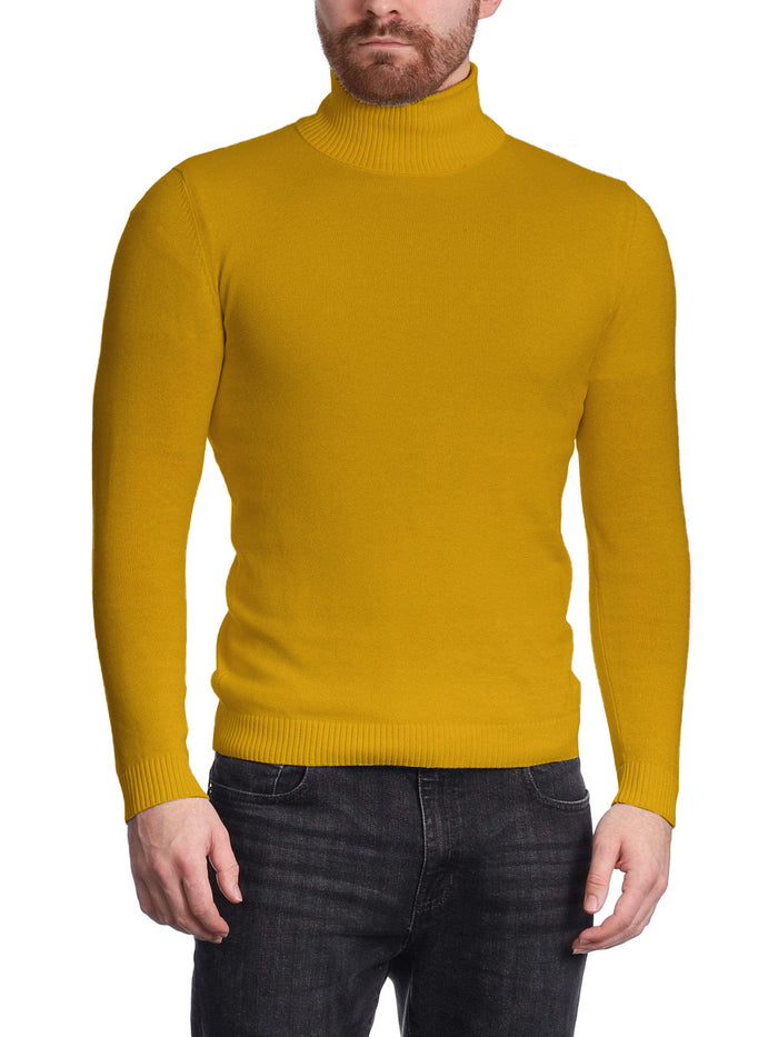 Arthur Black Men's Solid Mustard Pullover Cotton Blend Turtleneck Sweater Shirt - The Suit Depot