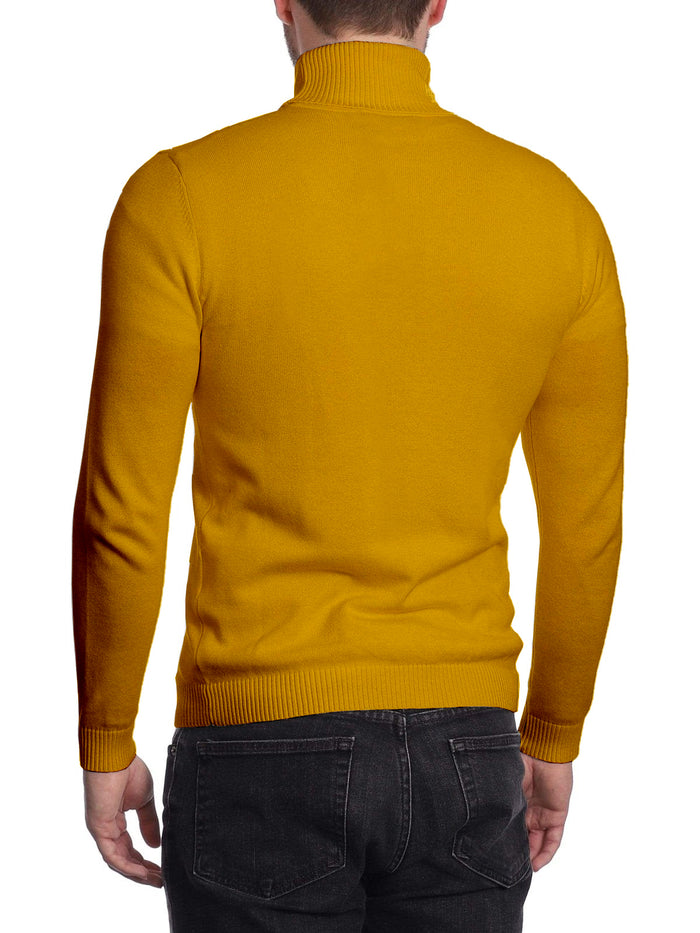 Arthur Black Men's Solid Mustard Pullover Cotton Blend Turtleneck Sweater Shirt - The Suit Depot