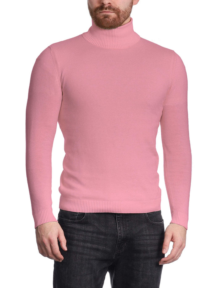 Arthur Black Men's Solid Pink Pullover Cotton Blend Turtleneck Sweater Shirt - The Suit Depot