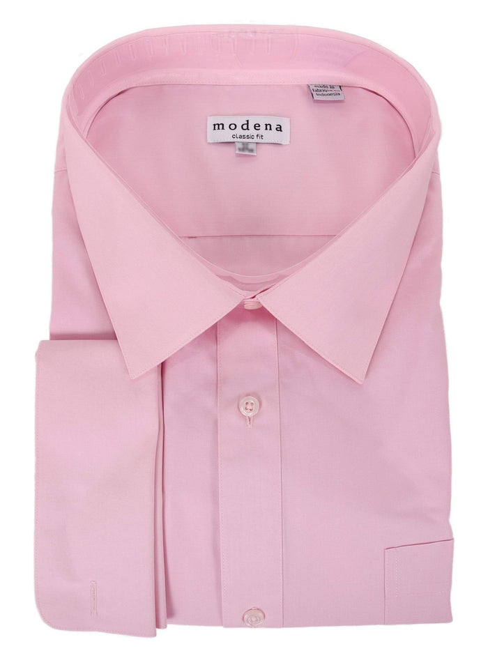Brand M SHIRTS 16 / 32-33 Mens Solid Pink Regular Fit Spread Collar French Cuff Dress Shirt