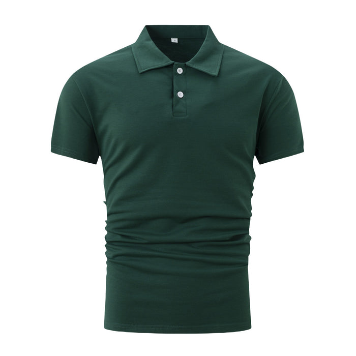 Men's Solid Polo Shirt - Short Sleeve Button Lapel Top