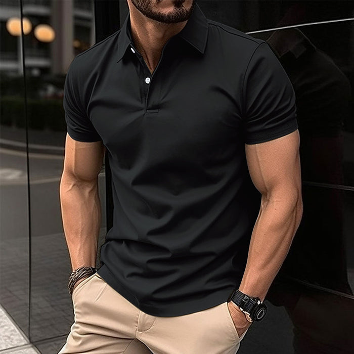 Men's Solid Polo Shirt - Short Sleeve Button Lapel Top
