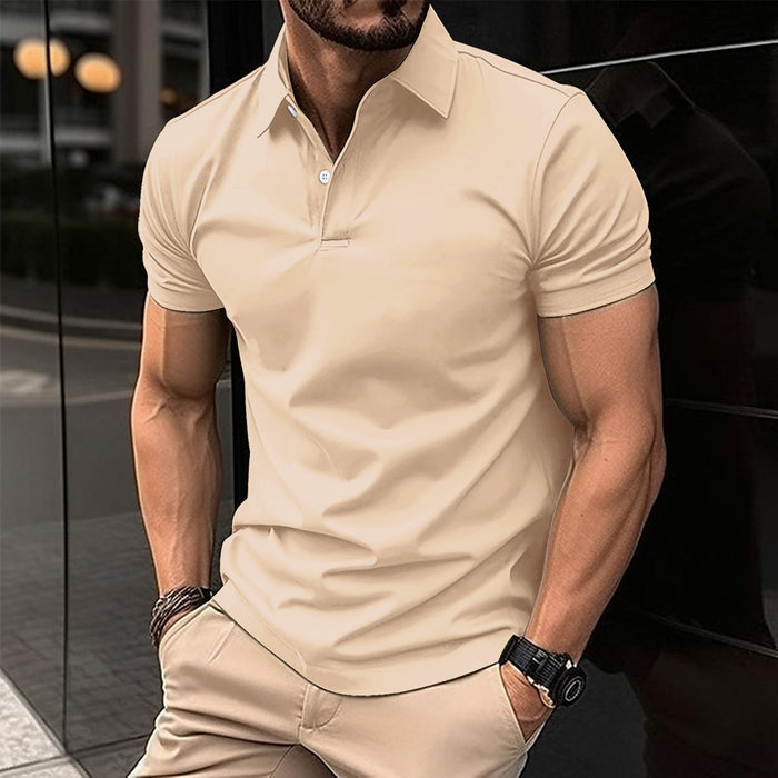 Men's Solid Polo Shirt - Short Sleeve Button Lapel Top