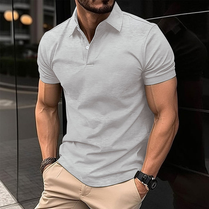Men's Solid Polo Shirt - Short Sleeve Button Lapel Top