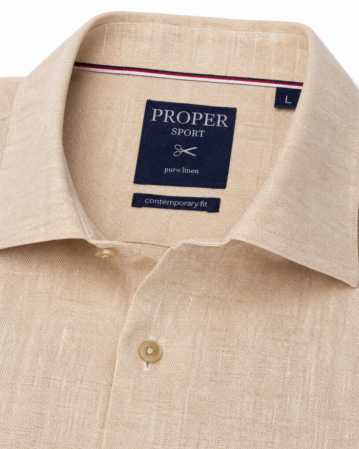 Mens Tan Modern Fit Spread Collar 100% Linen Dress Shirt