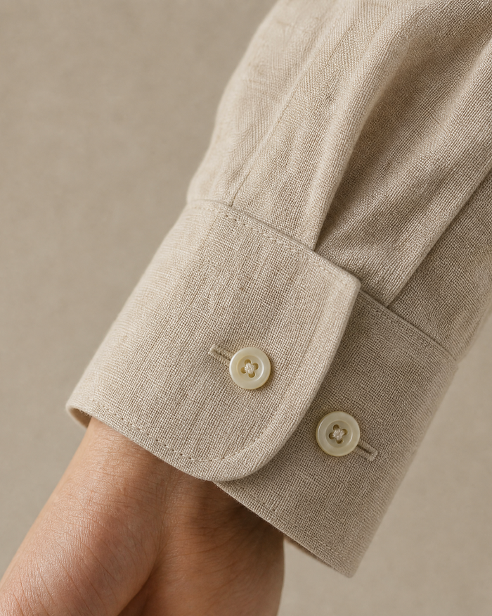 Mens Tan Modern Fit Spread Collar 100% Linen Dress Shirt