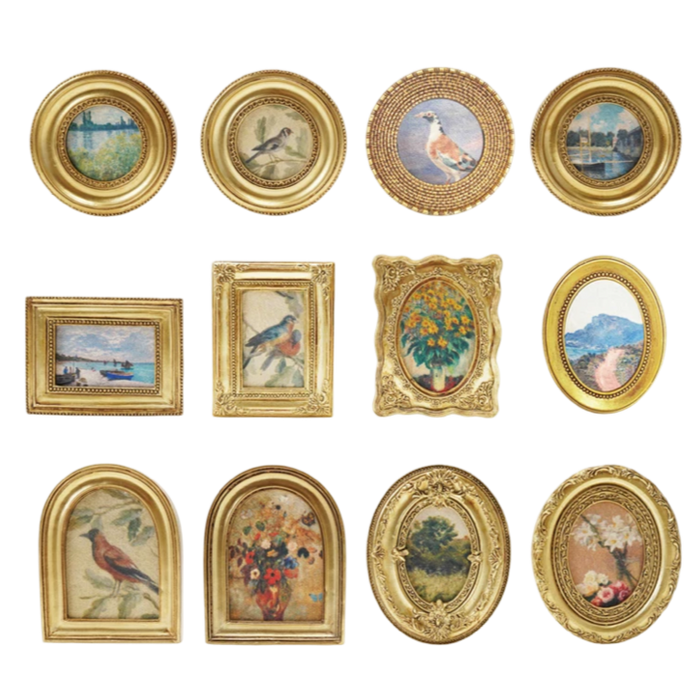 Set of decorative plates with various designs on a white background
