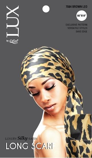 M&M Qfitt  LUX -  Luxury Silky Satin Long Scarf # 7084 Leo - 6/packs - Palms Fashion Inc.