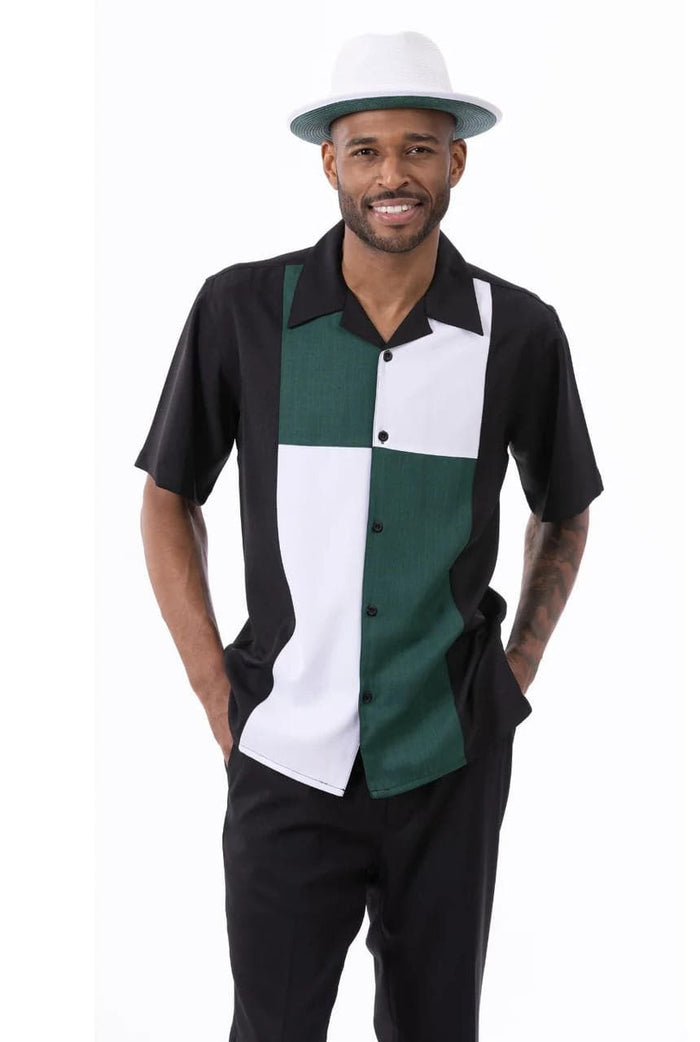 Montique Mens Emerald Green Classic Fit 2 Piece Short Sleeve Walking Suit