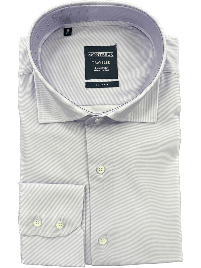 Montreux Mens Contemporary Fit Purple Spread Collar 4-way Stretch Dress Shirt