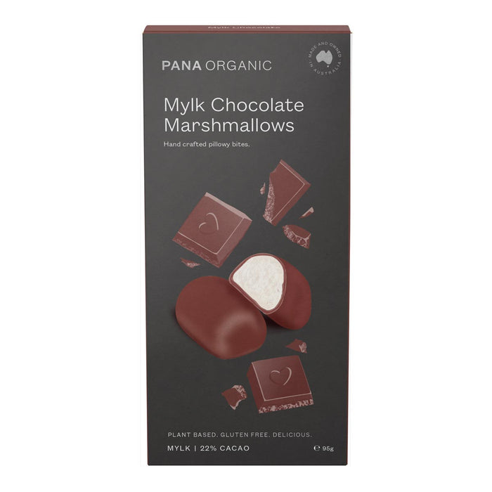 Pana Organic Mylk Chocolate Marshmallows packaging on a white background.