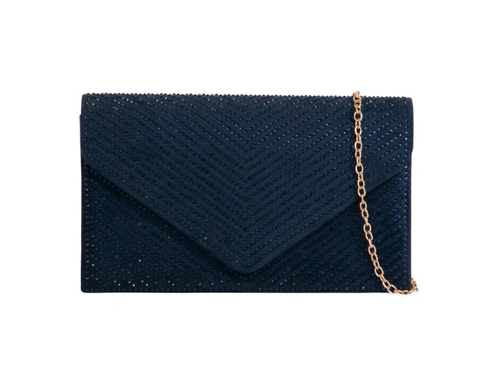 Navy Blue Crystal Diamante Clutch Bag