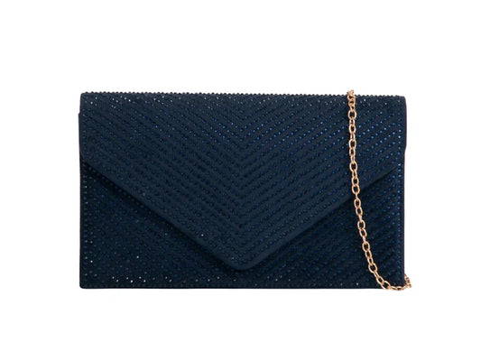 Navy Blue Crystal Diamante Clutch Bag