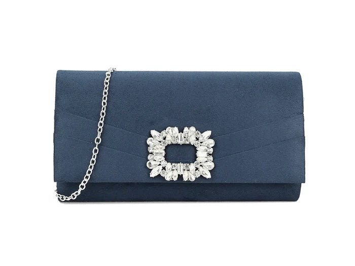 Navy Crystal Embellished Clutch Bag