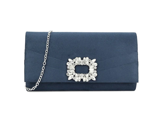 Navy Crystal Embellished Clutch Bag