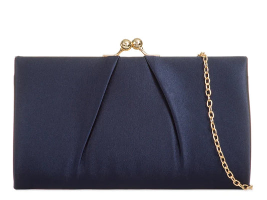 Navy Satin & Gold Clutch Bag