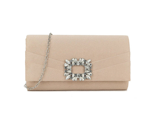 Nude Crystal Embellished Clutch Bag