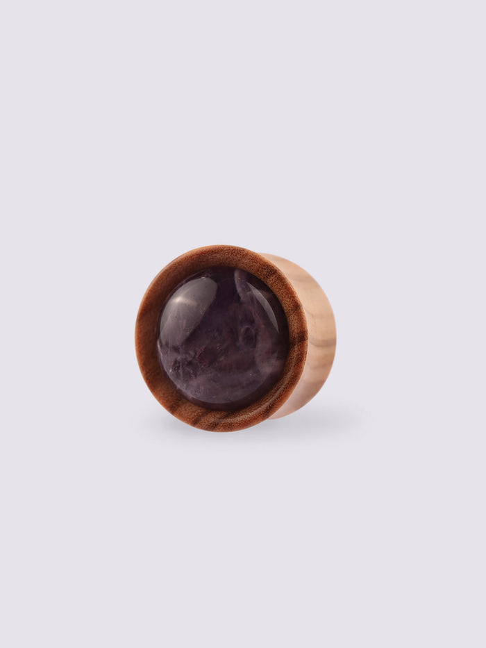 Olive Wood Amethyst Plug 16mm | Beige-Image 1