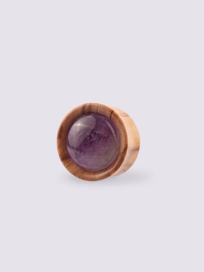 Olive Wood Amethyst Plug 22mm | Beige-Image 1