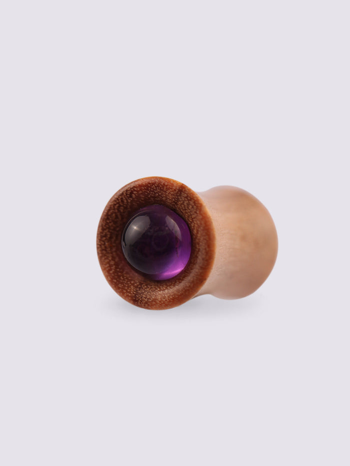 Olive Wood Amethyst Plug 6mm | Beige-Image 1