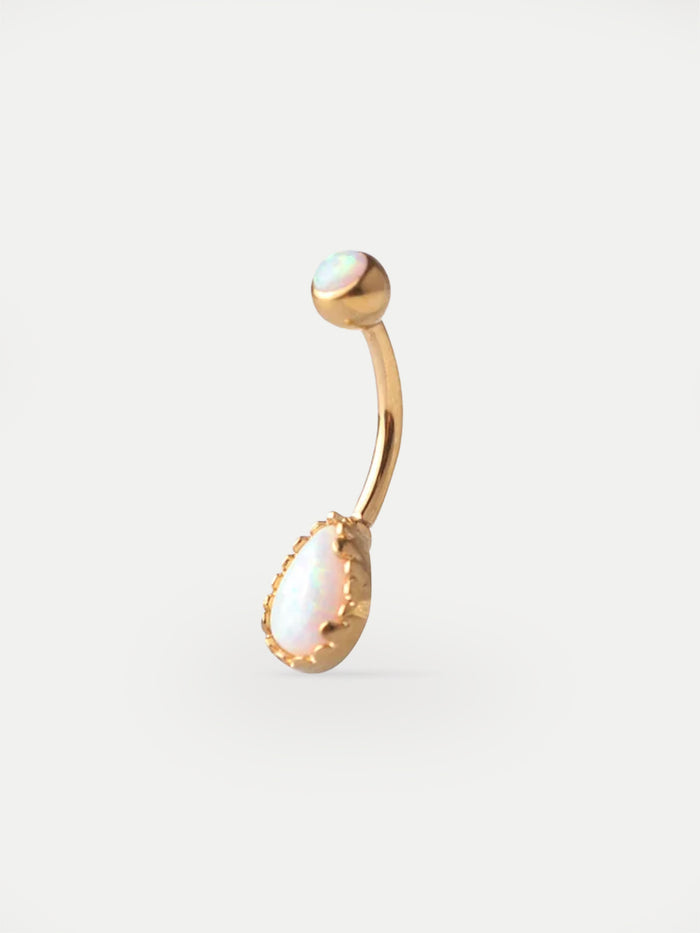 Opal Oval Navel Barbell 14G | Gold-Image 1