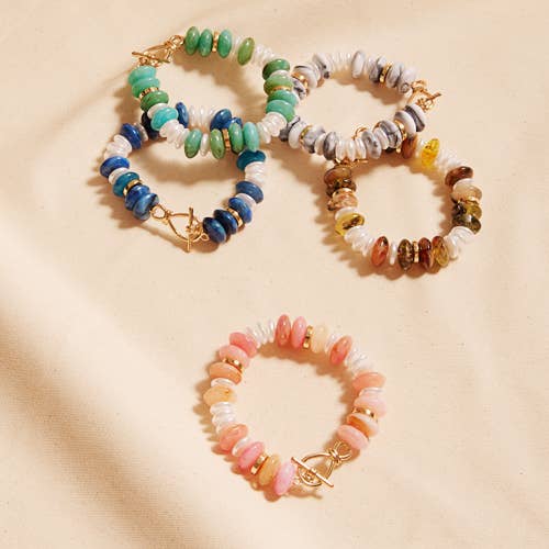 Oval Disk Resin Beads Ombre Mixed Stretch Bracelet