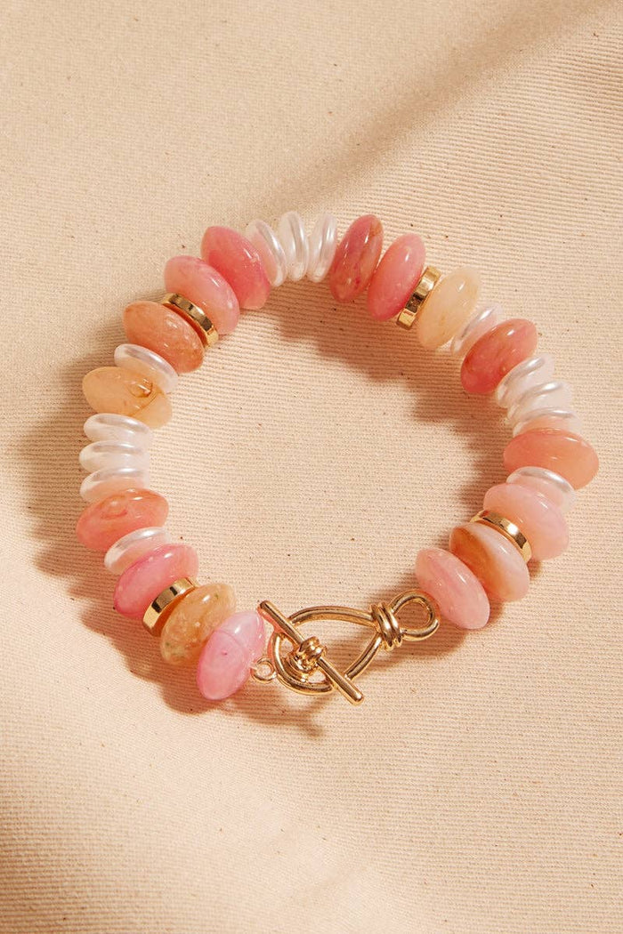 Oval Disk Resin Beads Ombre Mixed Stretch Bracelet
