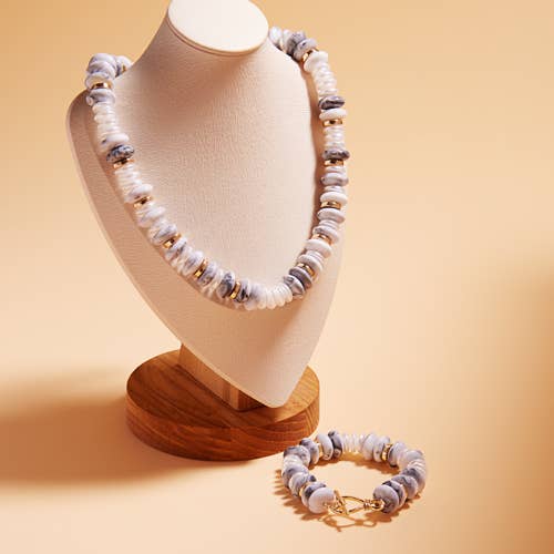 Oval Disk Resin Beads Ombre Mixed Stretch Bracelet