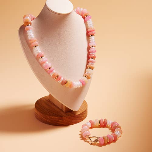 Oval Disk Resin Beads Ombre Mixed Stretch Bracelet