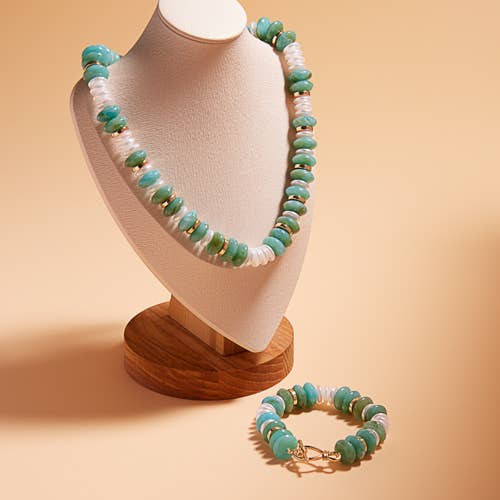 Oval Disk Resin Beads Ombre Mixed Stretch Bracelet