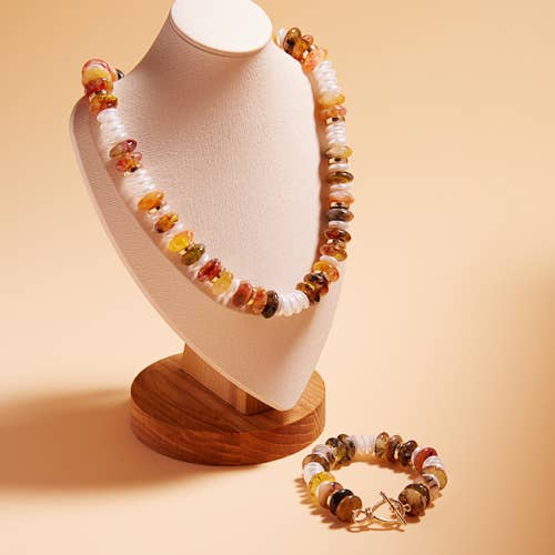 Oval Disk Resin Beads Ombre Mixed Stretch Bracelet