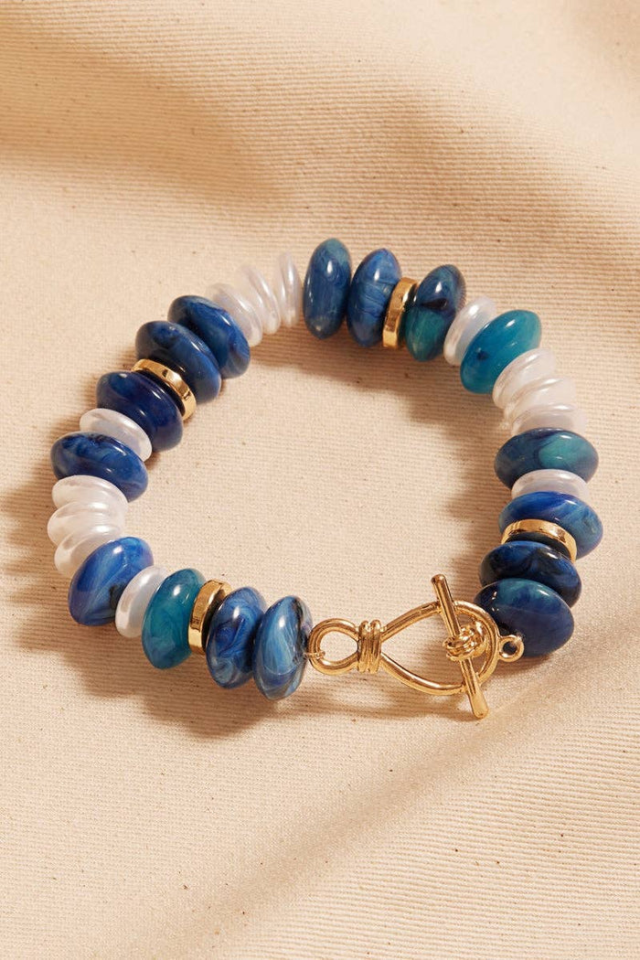 Oval Disk Resin Beads Ombre Mixed Stretch Bracelet