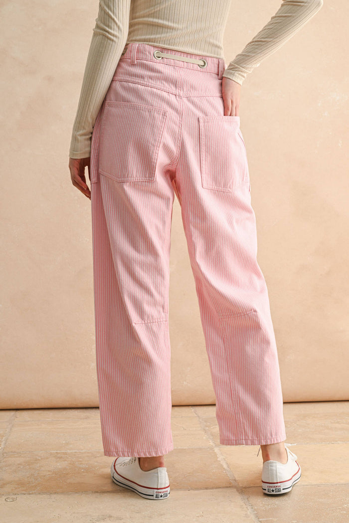 P5496   STRIPED BARREL PANTS WITH TIED IN FRONT