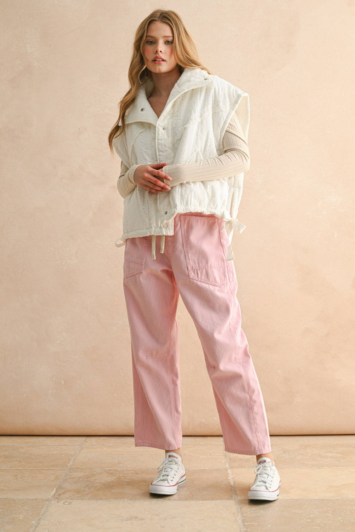 P5496   STRIPED BARREL PANTS WITH TIED IN FRONT