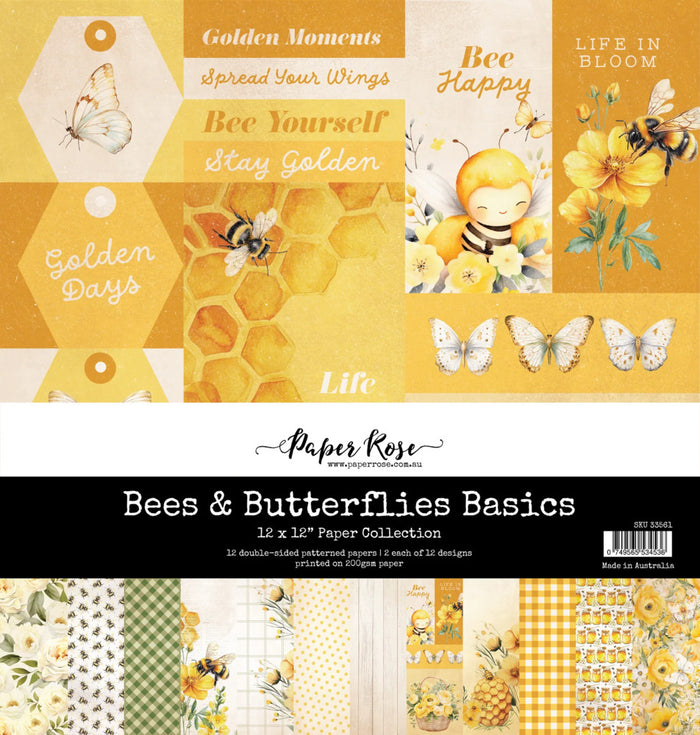 Paper Rose - 12X12 Paper Collection - Bees & Butterflies Basics. Available at Embellish Away located in Bowmanville Ontario Canada.
