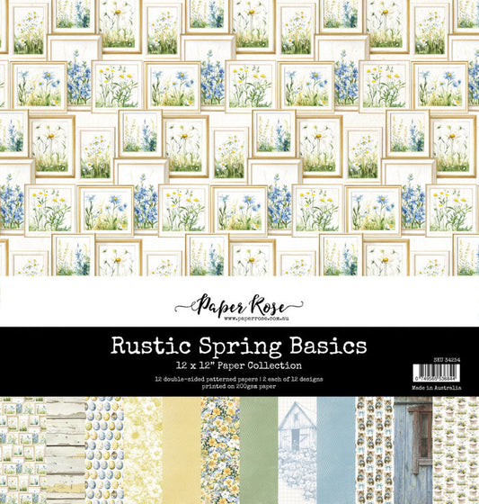 Paper Rose - 12X12 Paper Collection - Rustic Spring Basics. 12x12" 12 double-sided patterned papers. Available at Embellish Away located in Bowmanville Ontario Canada.