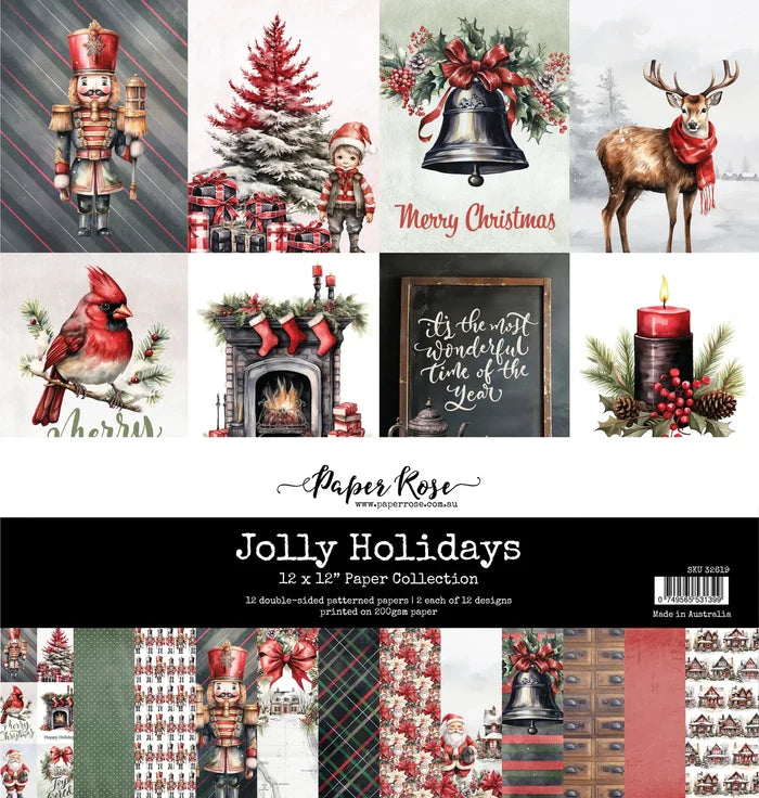 Paper Rose Studio - 12x12 Paper Collection - Jolly Holidays. Expertly curated for the festive holiday season, the Jolly Holidays Collection showcases a classic red and green color palette with touches of black. Available at Embellish Away located in Bowmanville Ontario Canada.
