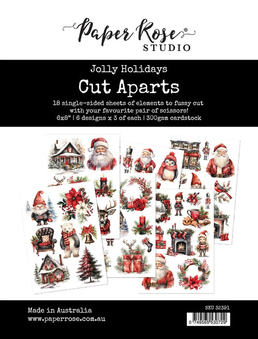Paper Rose Studio - Cut Aparts Paper Pack - Jolly Holidays. Expertly curated for the festive holiday season, the Jolly Holidays Collection showcases a classic red and green color palette with touches of black and features traditional Christmas images. Available at Embellish Away located in Bowmanville Ontario Canada.